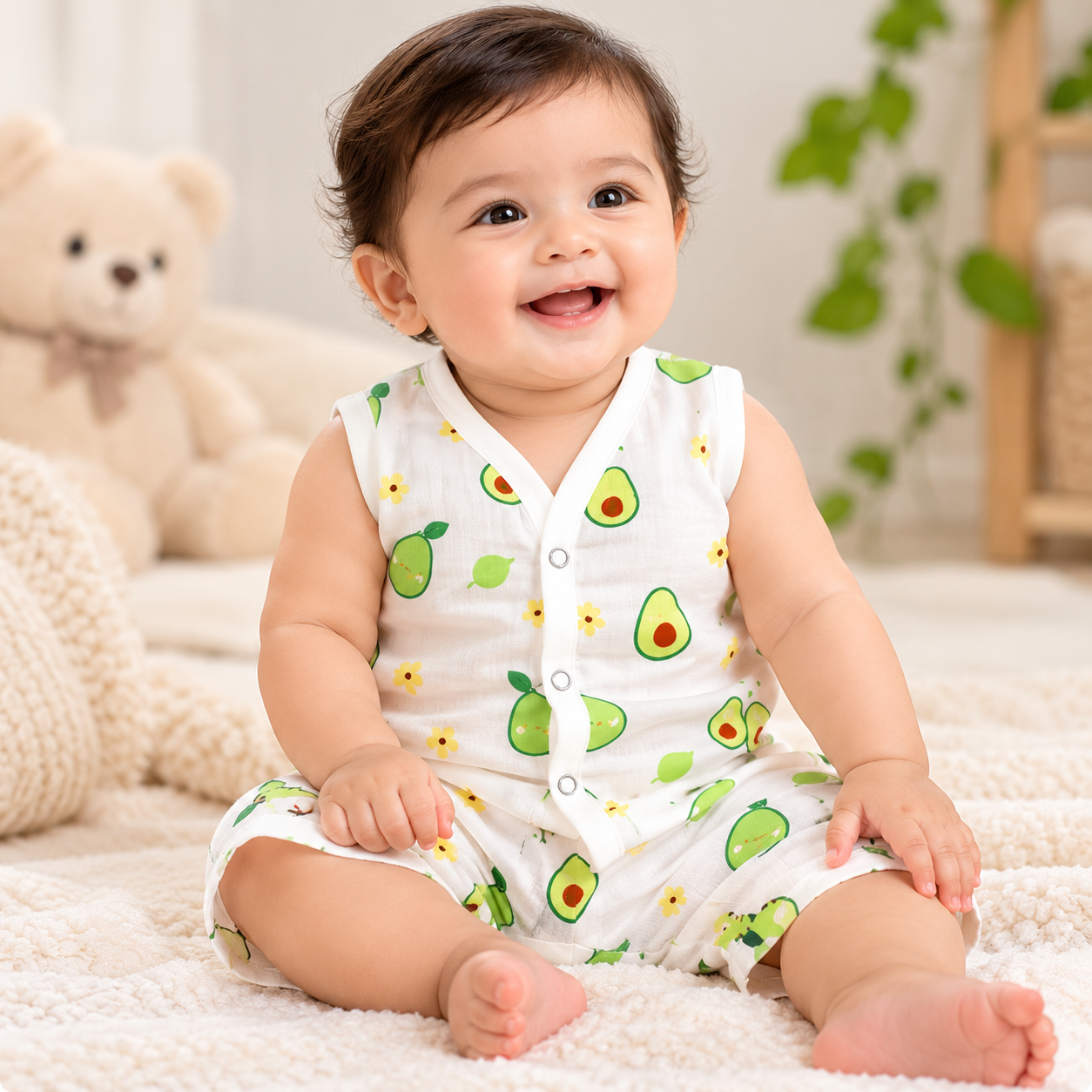 Baby wearing a muslin co-ord set