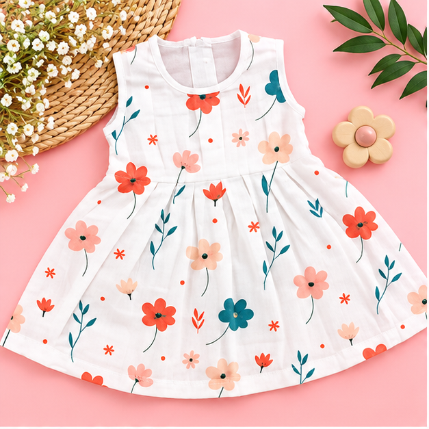 Pink floral cotton baby frock